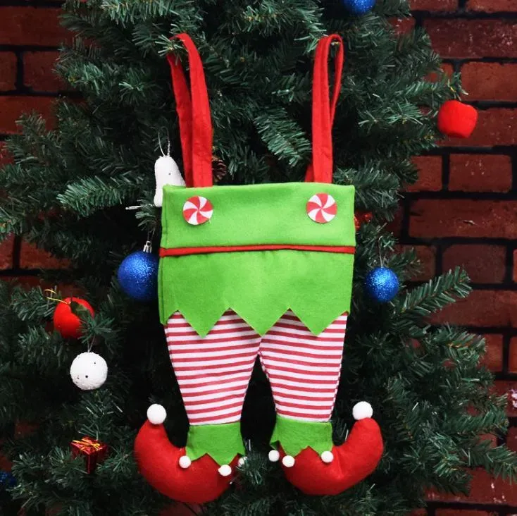 Elf Pants Stocking Christmas Decorations Ornament Xmas Fabric Candy Bag Festival Party Accessory Best Gifts SN1486