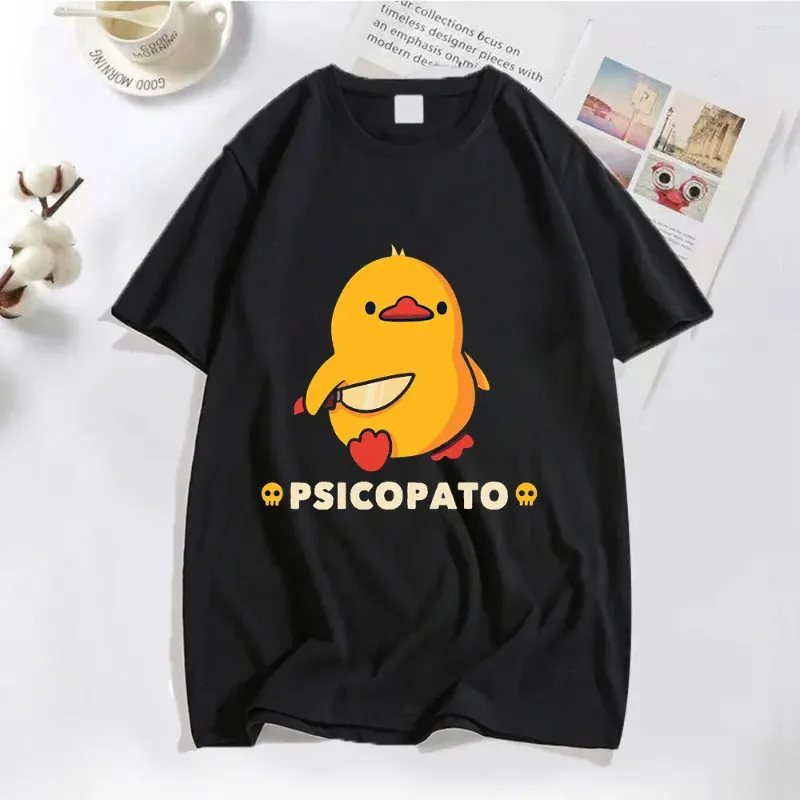 Homens camisetas Psicopato Top Mulheres Verão Menina Roupas Pato com Faca Roupas Engraçadas 2000s Estética Tops Y2K Tees Moda Ullzang Camisetas