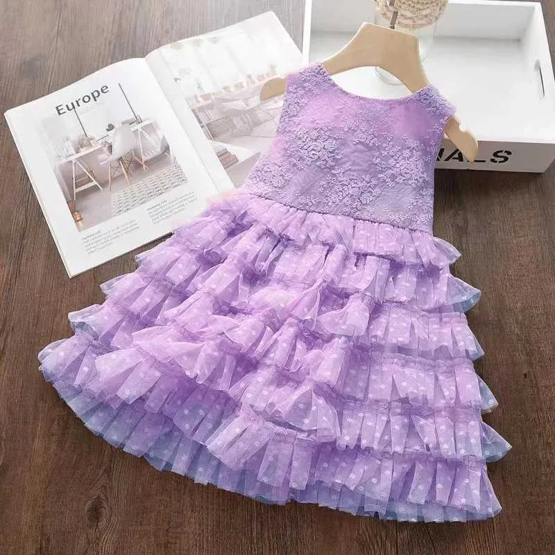 Flickans klänningar flickas sommar spetsklänning barns tank topp prinsessa tyll klänning baby pompous tårta klänning barn kläder