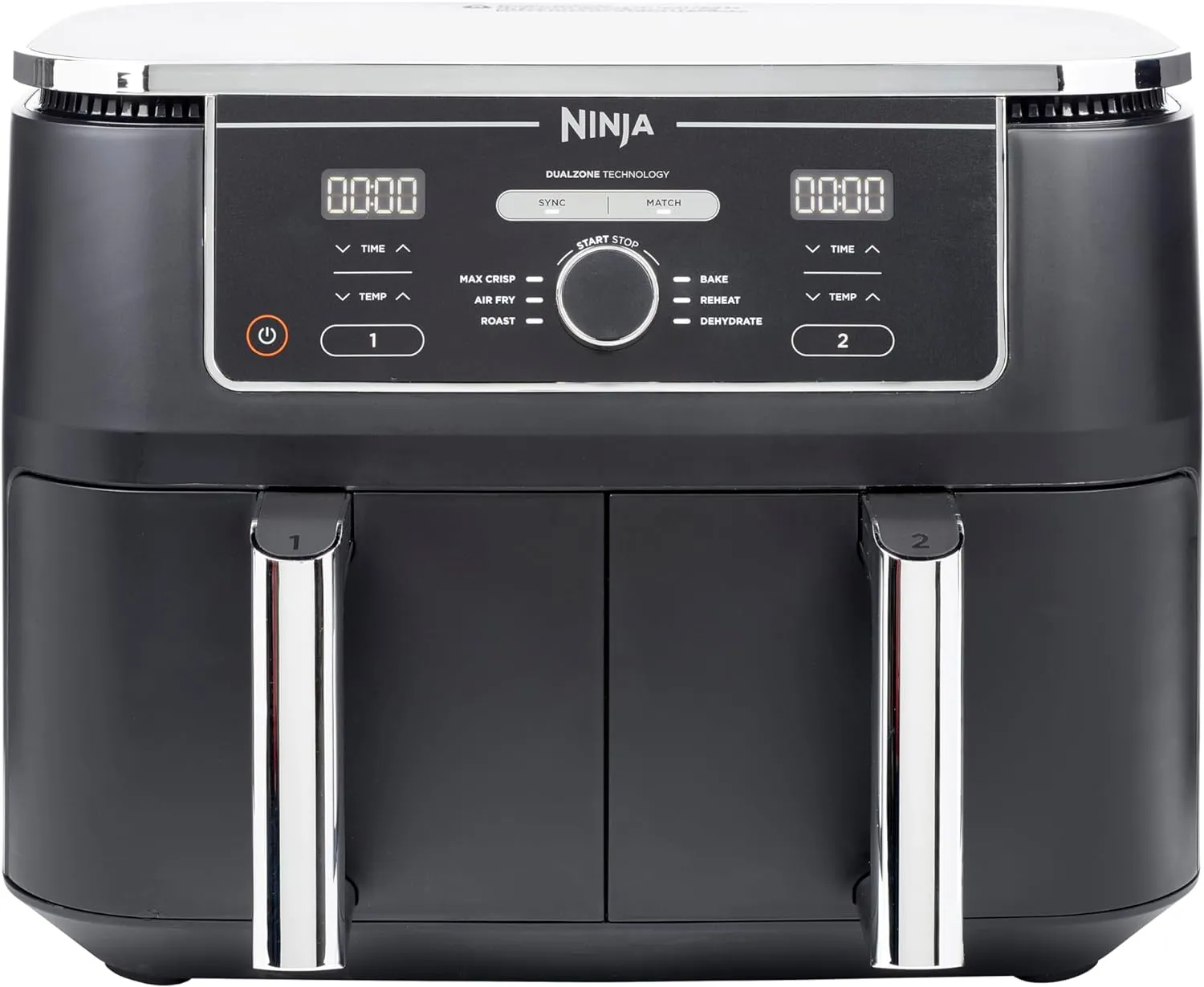 Ninja Foodi MAX digitale luchtfriteuse met dubbele zone, 2 laden, 9,5 liter, 6-in-1, gebruikt geen olie, luchtfrituren, maximaal knapperig, braden, bakken, opwarmen, uitdrogen, 8 porties koken, anti-aanbaklaag, vaatwasmachinebestendige manden