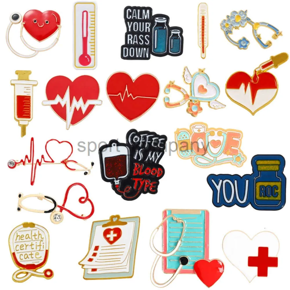 Medical Enamel Brooch Heart Stethoscope ECG Thermometer Syringe Pill Blood Type Medical Notepad Metal Badge Lapel Pins Jewelry