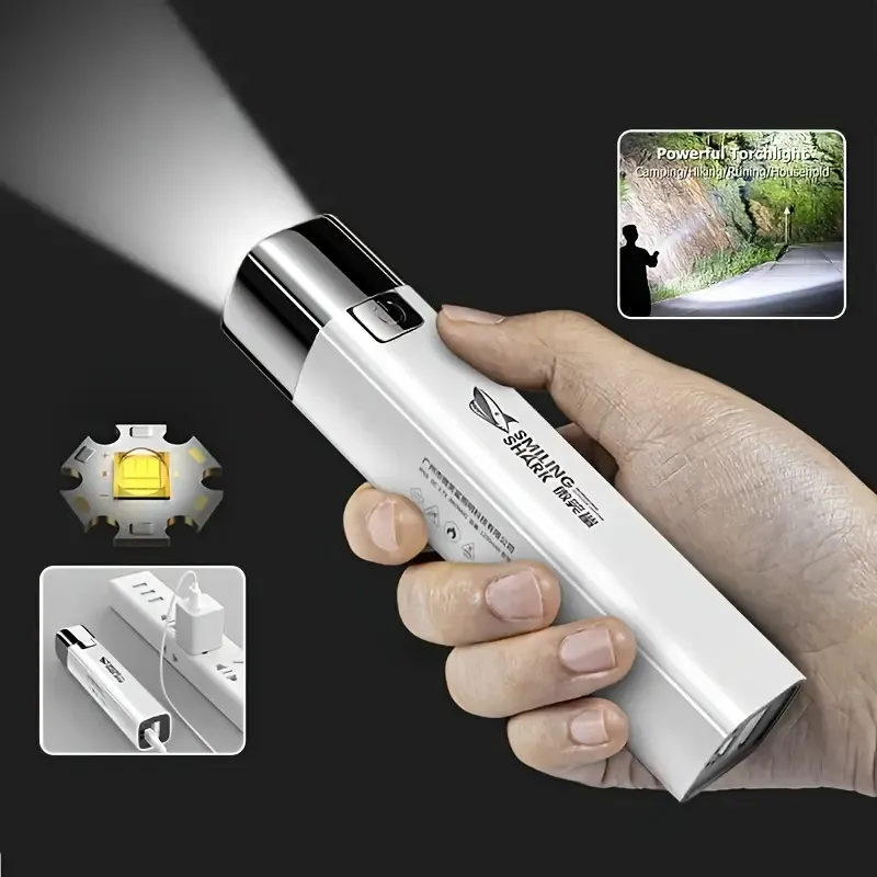 1 шт. светодиодный фонарик, USB перезаряжаемый портативный супер яркий фонарик, для кемпинга на открытом воздухе, пешего туризма, работы