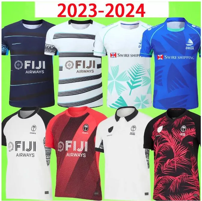 2023 2024 Fidżi Rugby Jerseys National Sevens Team Puchar Świata 7-osobowy system dom na wyjeździe biały niebieski czarny s-5xl Fidjian Drua krótkie rękaw