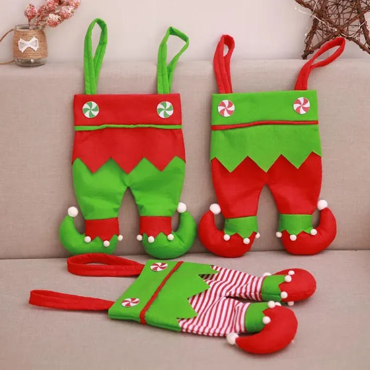 Elf Pants Stocking Christmas Decorations Ornament Xmas Fabric Candy Bag Festival Party Accessory Best Gifts SN1486