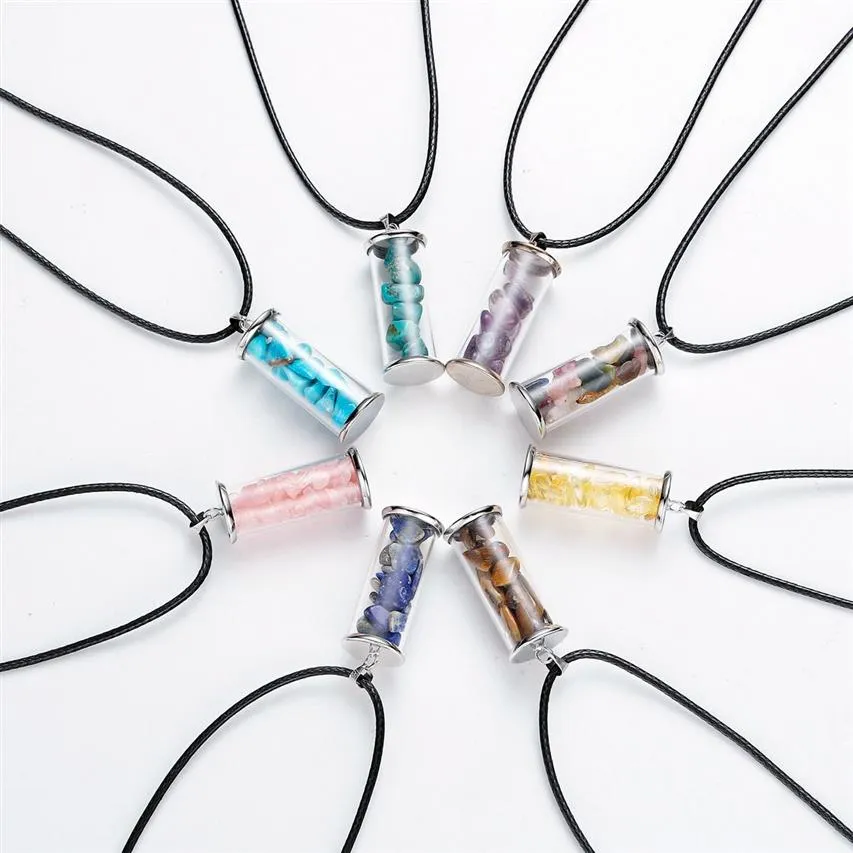 Chakra Healing Crystal Wishing Bottle Pendants Necklace for Womens Girls Tumbled Rock Wicca Tumble Stone Wish Reiki Energy314z