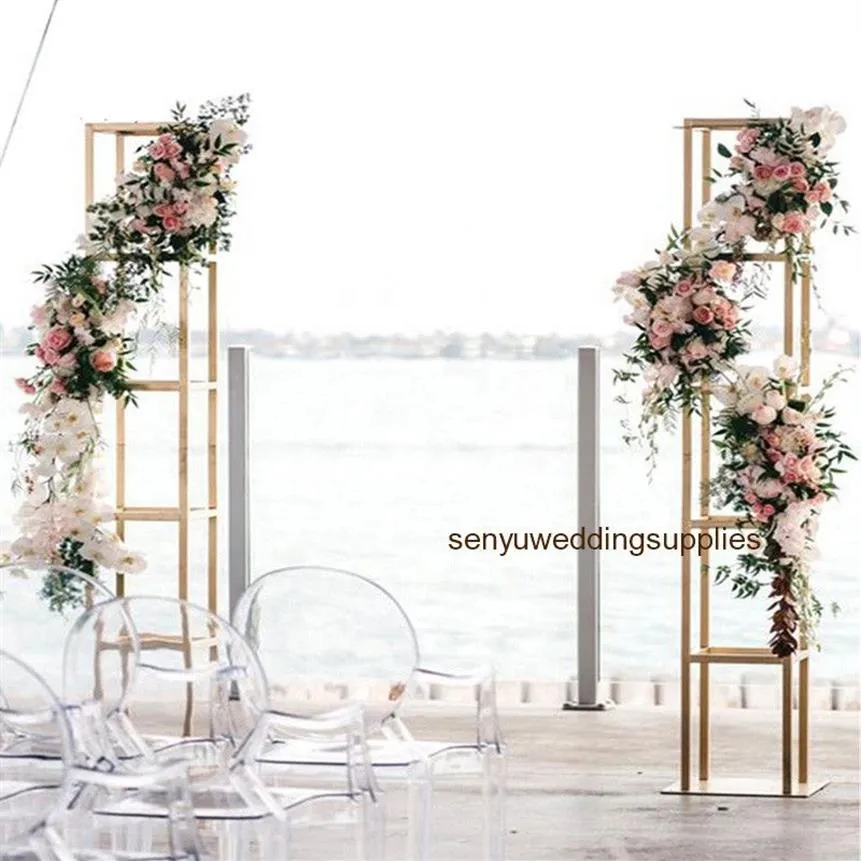 stand seulement Plancher d'or en métal grand arc de fleur toile de fond centres de table pour la décoration de mariage arrangement floral stand scène de mariage 2436