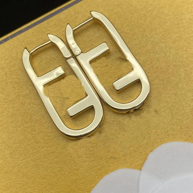 new fashion brand earring color Hoop diamond double F letter brass material personality Earrings women wedding party designer jewe285V
