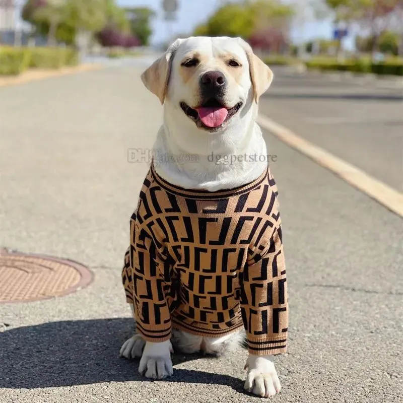 Bekleidung Designer-Hundekleidung, gestrickter Pullover für große Hunde mit klassischem Buchstabenmuster, Rollkragenpullover für Haustiere, Hunde-Sweatshirt für extra große Hunde, große Größe