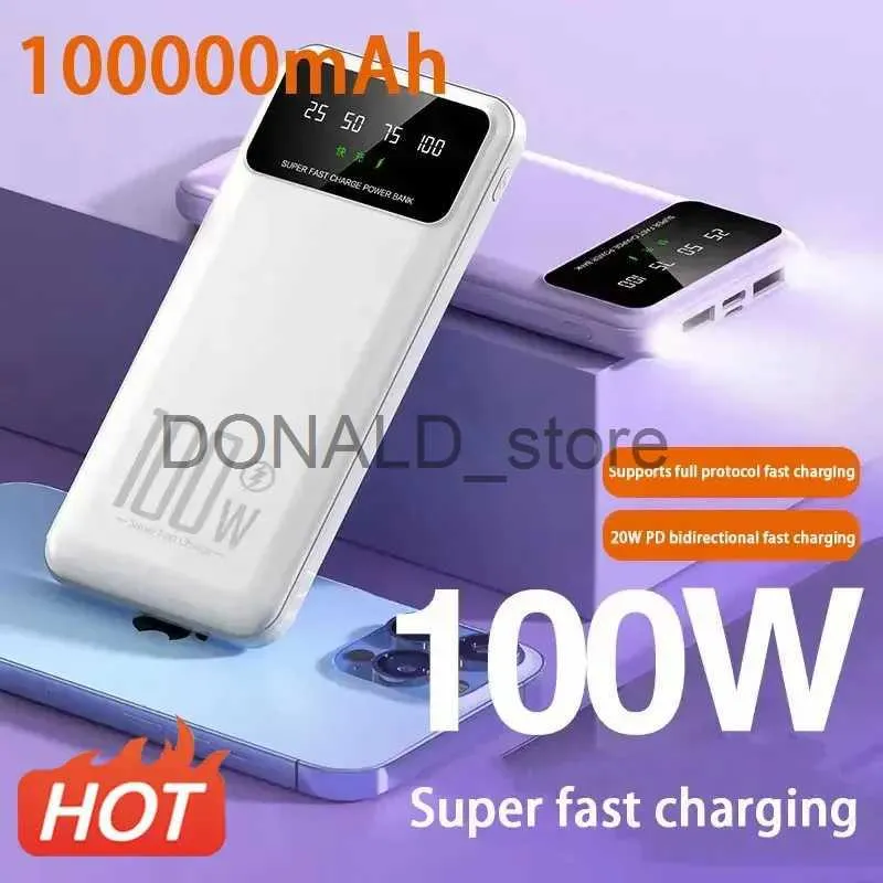 Mobiele telefoon Power Banks 100000 mAh 100 W Supersnel opladen Power Bank Draagbare oplader Batterij Powerbank voor iPhone Huawei Samsung Nieuw J231220