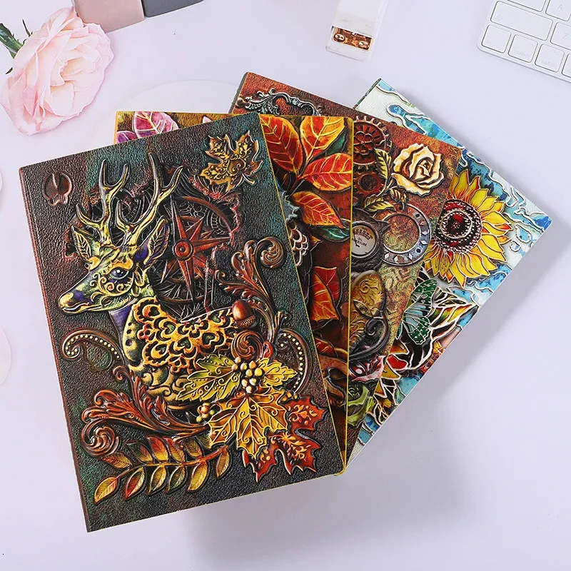 3D Expossed Notebook A5 Zwierzęta Szkoła Note Książki Fantasy Relief Vintage Skórzanie Travel Diary Men Men Dift Difts Office Bulet Log 231220