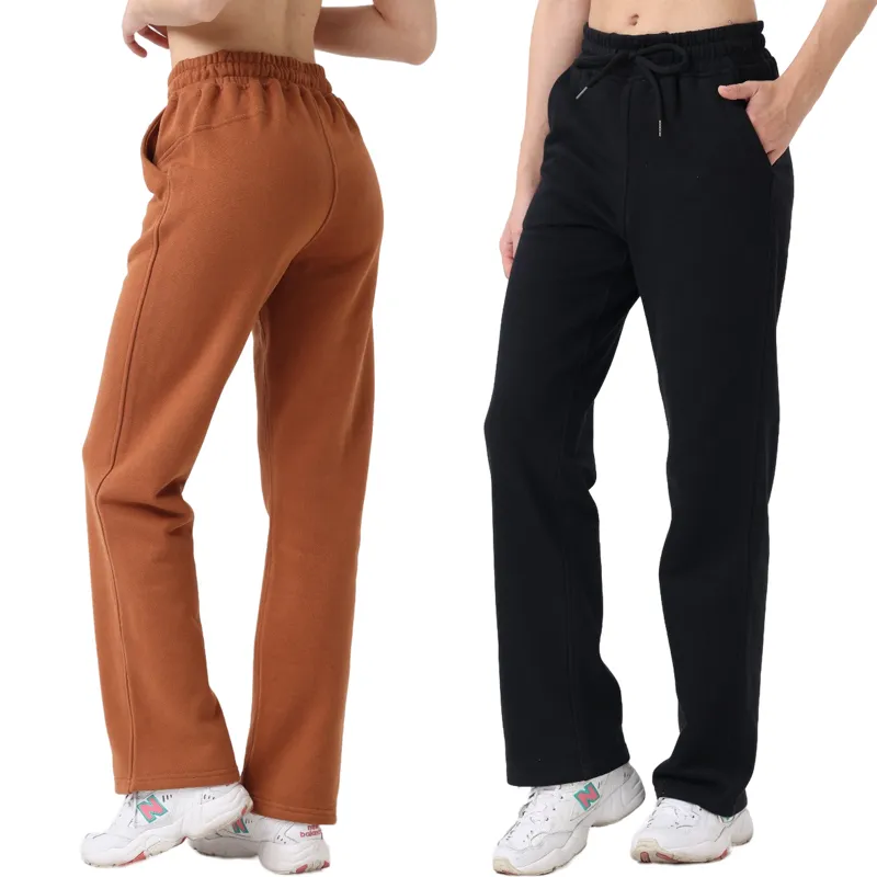 Lu-M Womens Straight Leg Fleece Jogging Pants Ready to Pull Rope workout pants Yoga Outfits sports solid color Sweatpant Comfortable Lounge