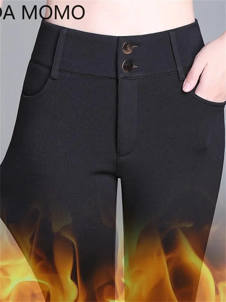 Capris 2022 New Fashion High Waist Autumn Winter Women Thick Warm Elastic Pants Quality S5XLズボンタイトなタイプの鉛筆パンツ