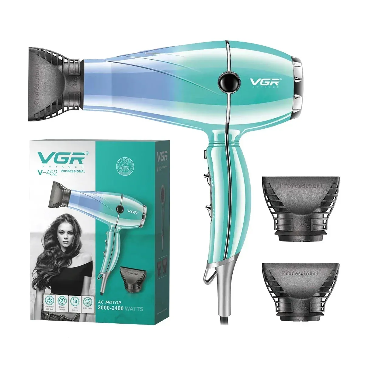 VGR Hair Dryers 2400W Highpower Multispeed and Cold Air Temperature Adjustment Constant High Wind Dryer 231220