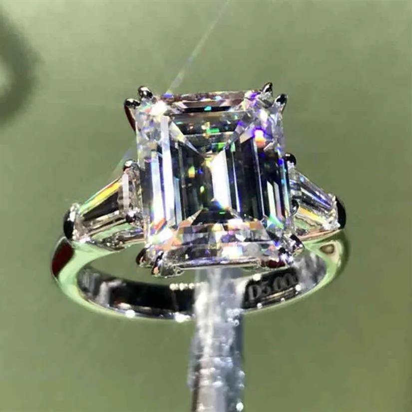 Luxuriöser 4ct Lab-Diamantring im Smaragdschliff, 100 % Original, 925er Sterlingsilber, Verlobung, Hochzeit, Bandringe für Frauen, Brautschmuck, 268 V