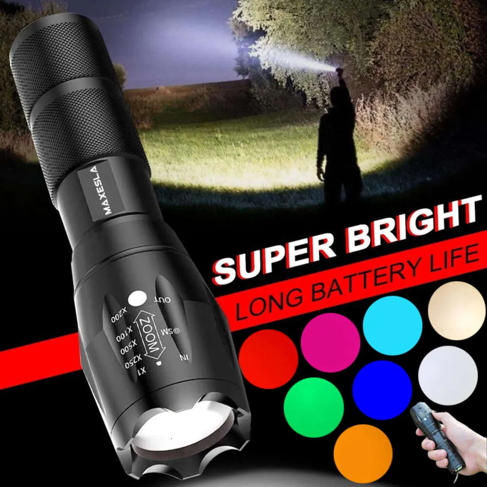 Novas lanternas portáteis Lanterna colorida Rgb Lanterna 18650 Bateria recarregável Lâmpada que muda de cor 100000 Lumens Lanternas táticas poderosas