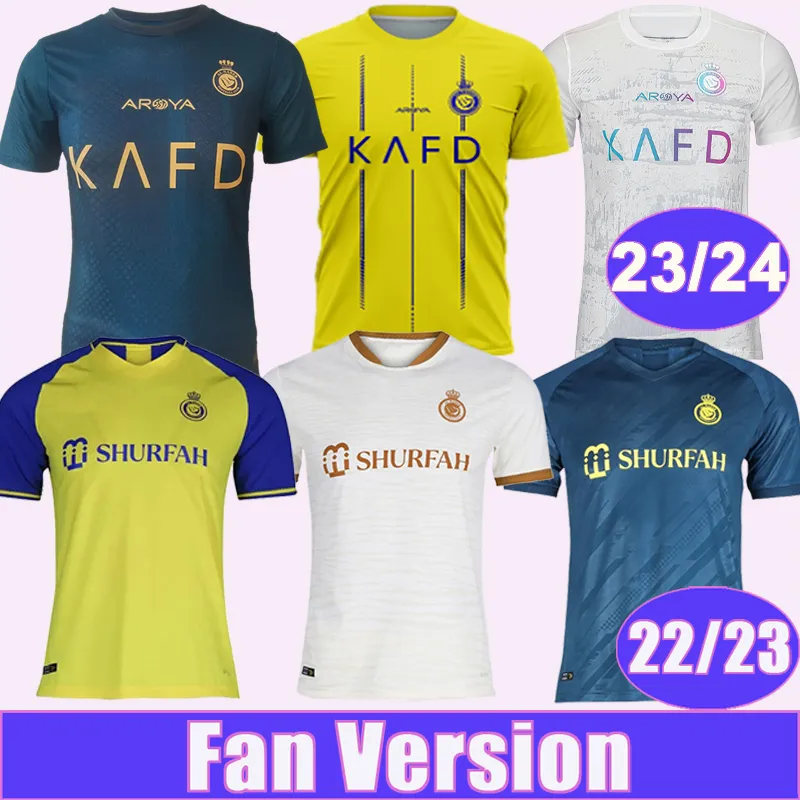 23 24 Al Nassr Mens Futbol Formaları 22 23 Ronaldo Ana Sayfa Sarı Versiyon Uzak 3. Gömlek Kısa Kollu Üniformalar