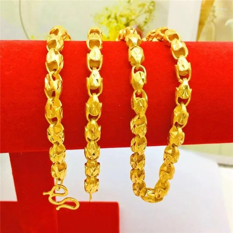 Correntes Tailândia Amarelo Colar de Cor de Ouro para Homens Delicado Link Chain Beads Neckklaces Collares Casamento Noivado Festa Jóias Masculino