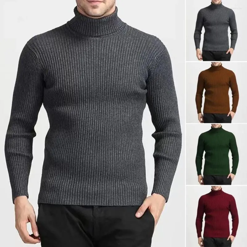 Pulls pour hommes Hommes Top en tricot Pull à col roulé Chaud Automne Hiver Pull de couleur unie avec chemise de fond côtelée cintrée pour