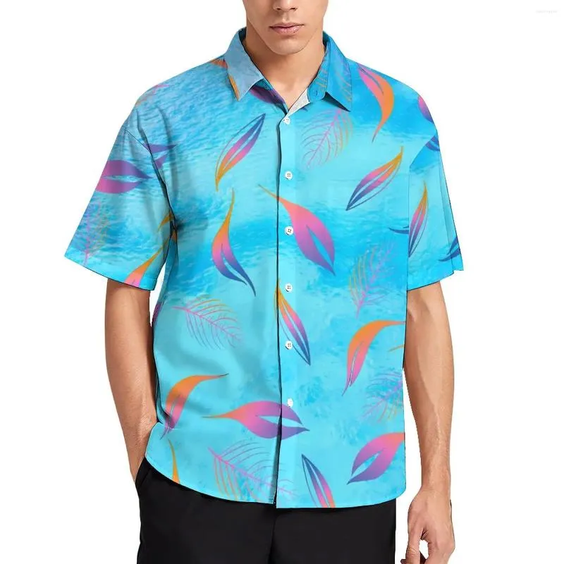 Mäns casual skjortor färgglada blått blå och rosa semesterskjorta hawaiian nyhet blusar män mönster plus storlek 4xl