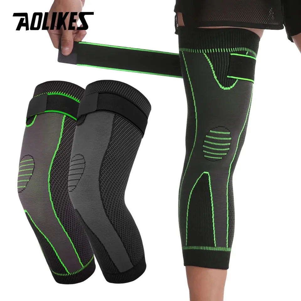 Elbow Knee Pads AOLIKES 1PCS Compression Support Lengthen Stripe Sport Sleeve Protector Elastic Long Kneepad Brace Volleyball Running 231219