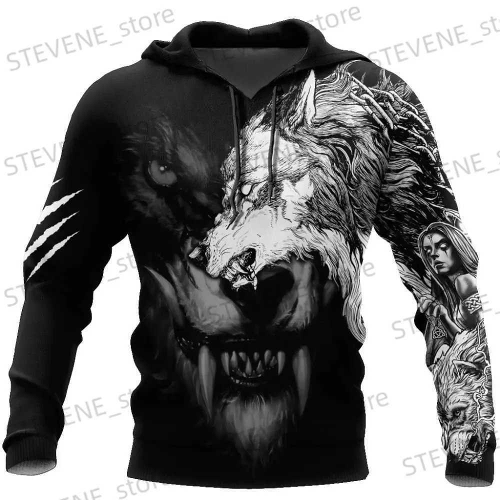 Erkek Hoodies Sweatshirts Dark Wolf Dövme 3d Tüm Baskılı Moda Hoodies Erkekler Sweatshirt Unisex Pullover Sıradan Ceket Takip W022 T231220