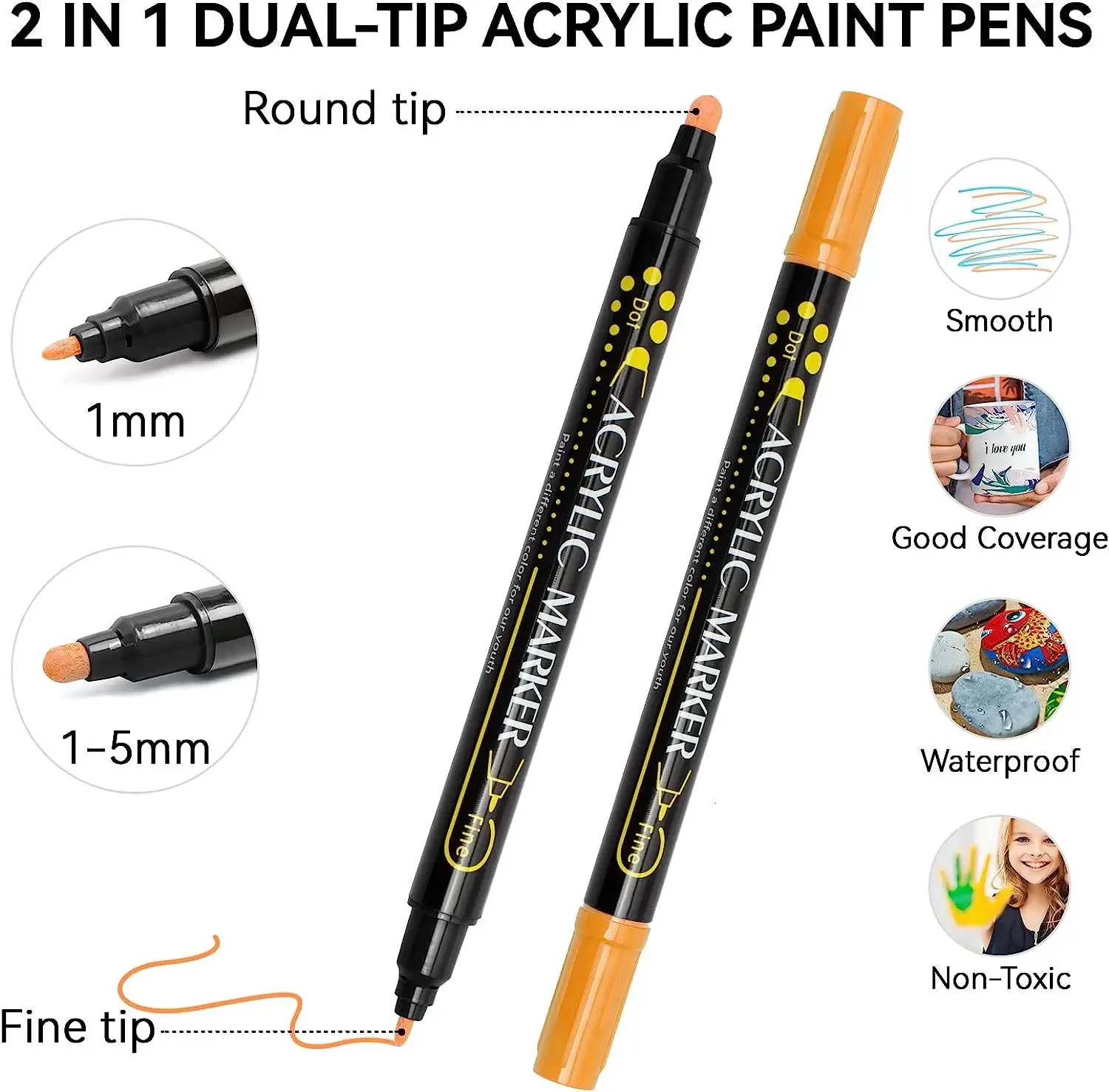 Pintar Acrylic Paint Markers Set - Fine Tip Paint Pens - Acrylic Markers Paint Pens - Acrylic Paint Pens For Rock Painting, Wood, Glass, Lea