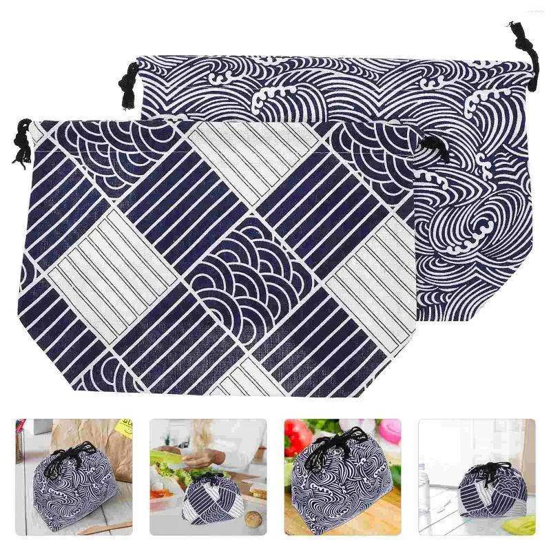 Dinnerware 2 Pcs Bento Bag Womens Tote Bags For Work Lunch Storage Lightweight Wear-resistant Washable Cloth Pouch Miss Portable