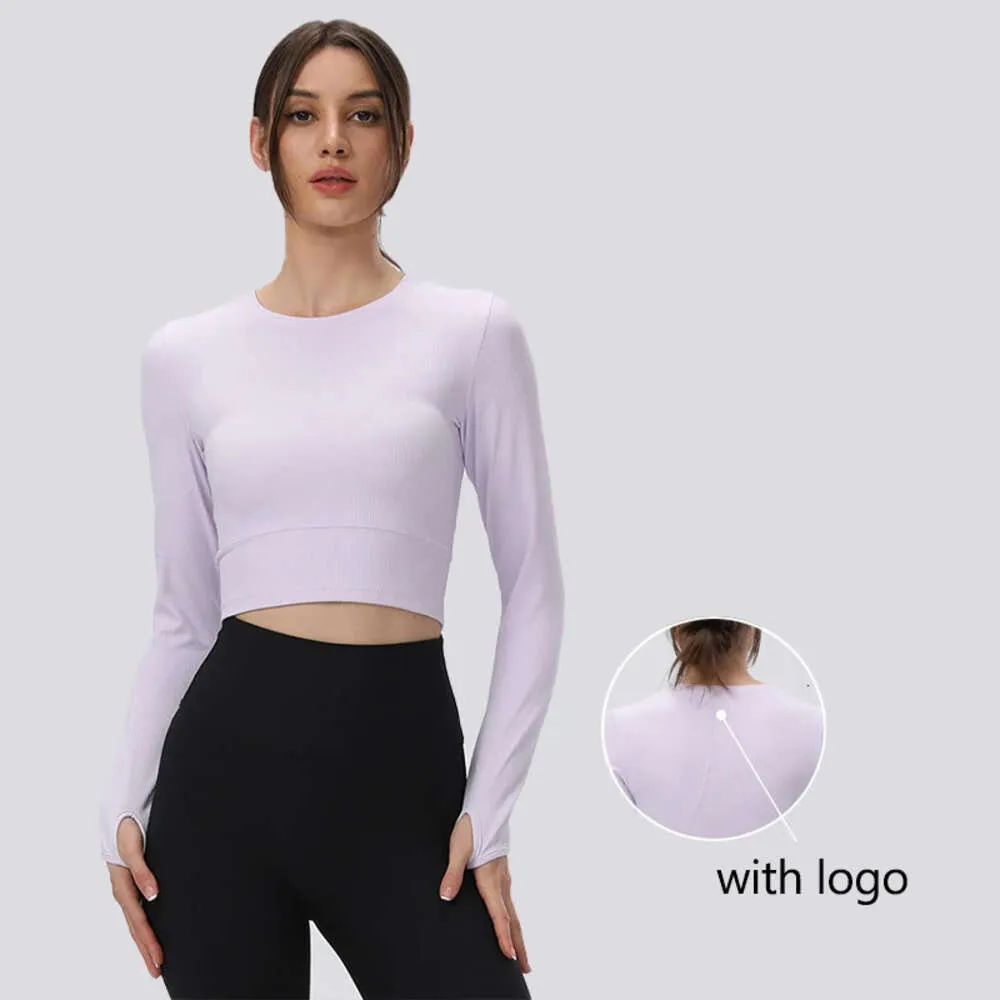 Lu Align Lu Yoga con medias de hilo para mujer Top elástico 6 colores Sexy Recortado Deporte Fitness Manga larga Camisa para correr de secado rápido T Shi Lemon Workout Gry LL