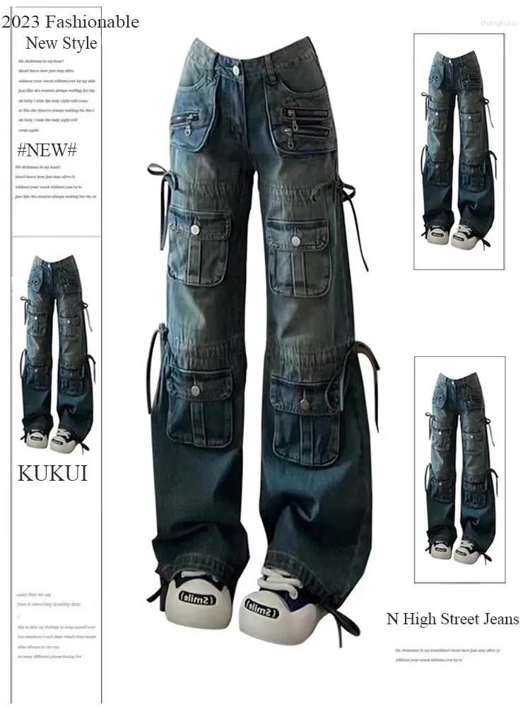 Jeans femininos outono inverno mulheres americana vintage denim calças de carga trashy y2k baggy grunge kpop 2000s estética goth harajuku gyaru
