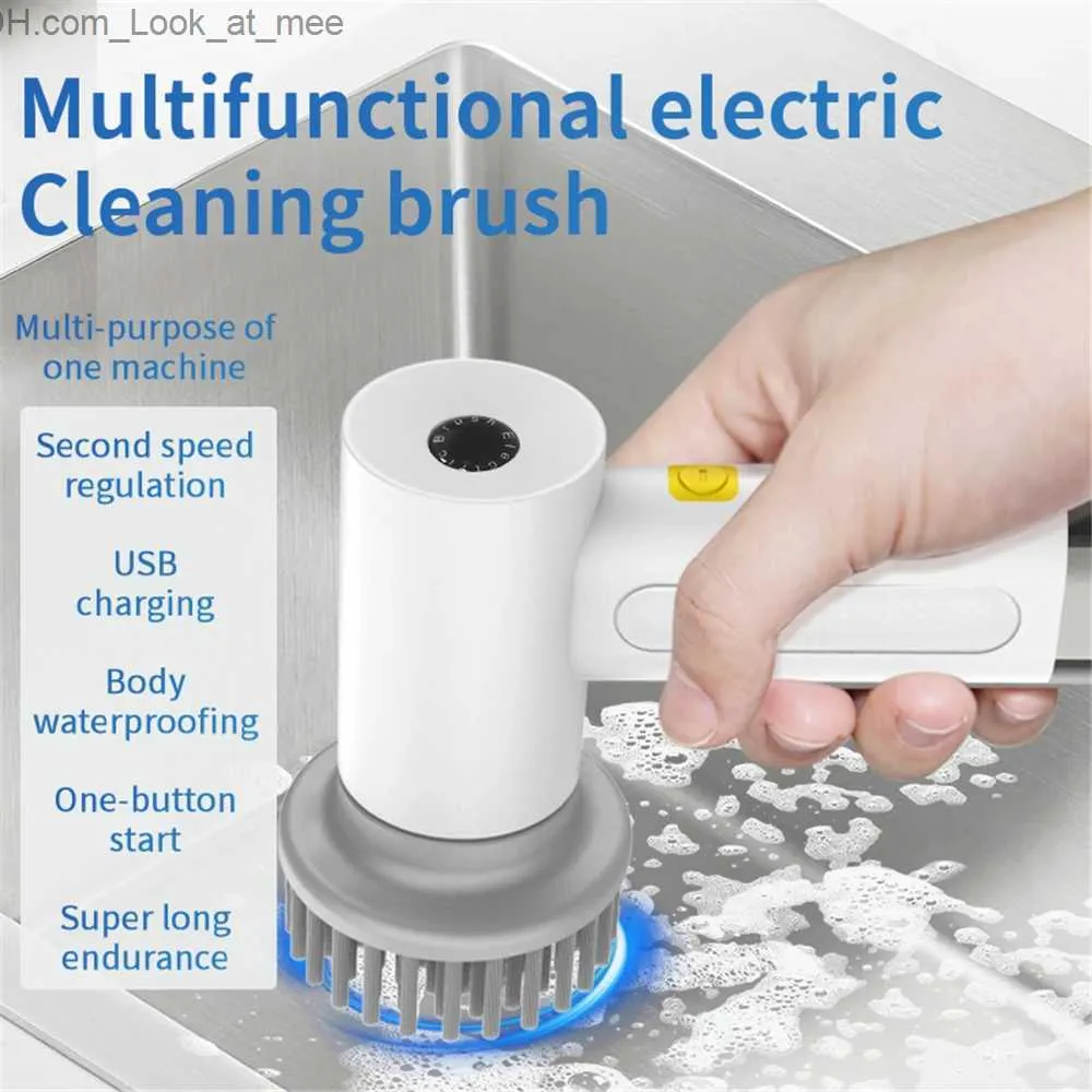 Brosse de nettoyage électrique Spin Scrub Brush Cleaning Brush sans fil  chargeable Nettoyant de salle de bain avec poignée d'extension Brosse  adaptative