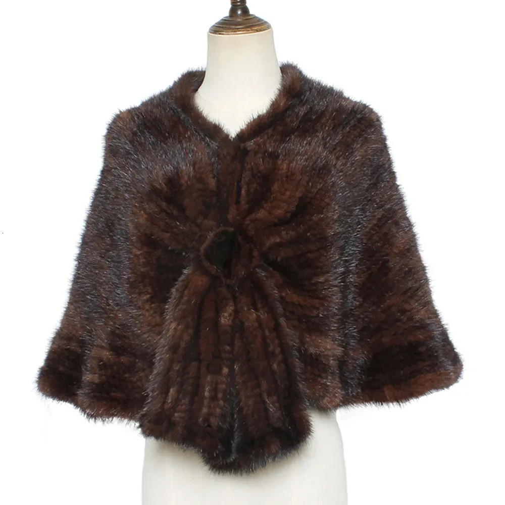 Kvinnors jacka 100 Natural Mink Fur Shawl Fashion Knitting Flower Design Real Capes Lady Luxury Solid Poncho Ex Factory Price 231219