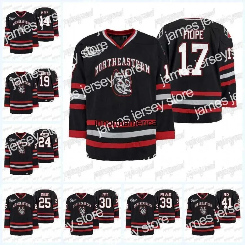 Tops Hockey Jerseys Northeastern Huskies Black Ice Hockey Tournament Replica Away Jersey Filipe Ryan Solomon Cayden Primeau Ryan Shea J