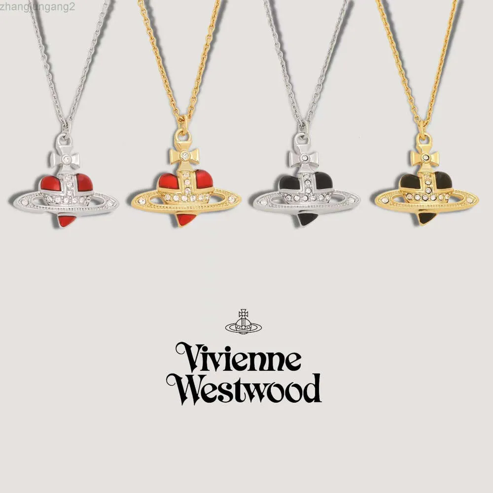 Diseñador viviene Westwoods Viviennewestwood Collar de pintura para hornear de color esmaltado de amor pequeño de la emperatriz viuda Collar de Saturno con sentido de diseño pequeño de alta calidad