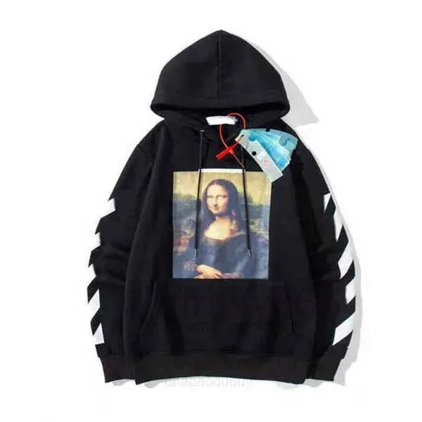 Biała projektant z kapturem Maza Mona Lisa Finger Print OW Hooded Blushirt Oversize 6j34