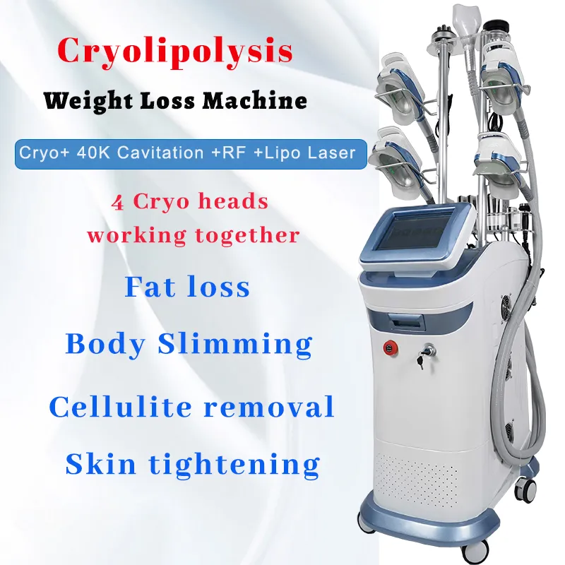 Cryolipolyse Vetbevriezing Afslankmachine Cryotherapie Lichaamsvorming Gebruik 40k Cavitatie Gewichtsverlies Niet-invasieve behandeling (4 Cryo-koppen)