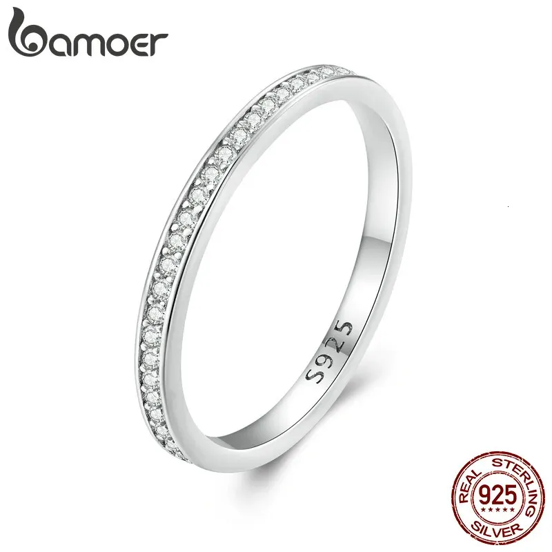 Bröllopsringar Wedding Band 925 Sterling Silver Rings Platinum Plated Lab Created Diamond Stapble Ring for Women 231219