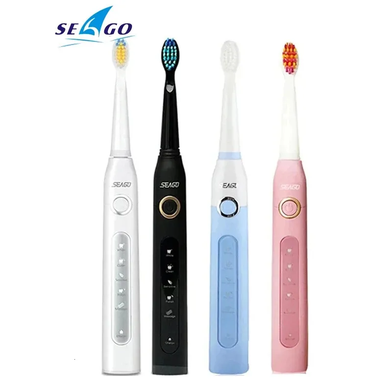 Seago escova de dentes sônica recarregável SG-507 sonic adulto escova de dentes elétrica 2 min temporizador 5 modos de escovação branqueamento limpeza 231220