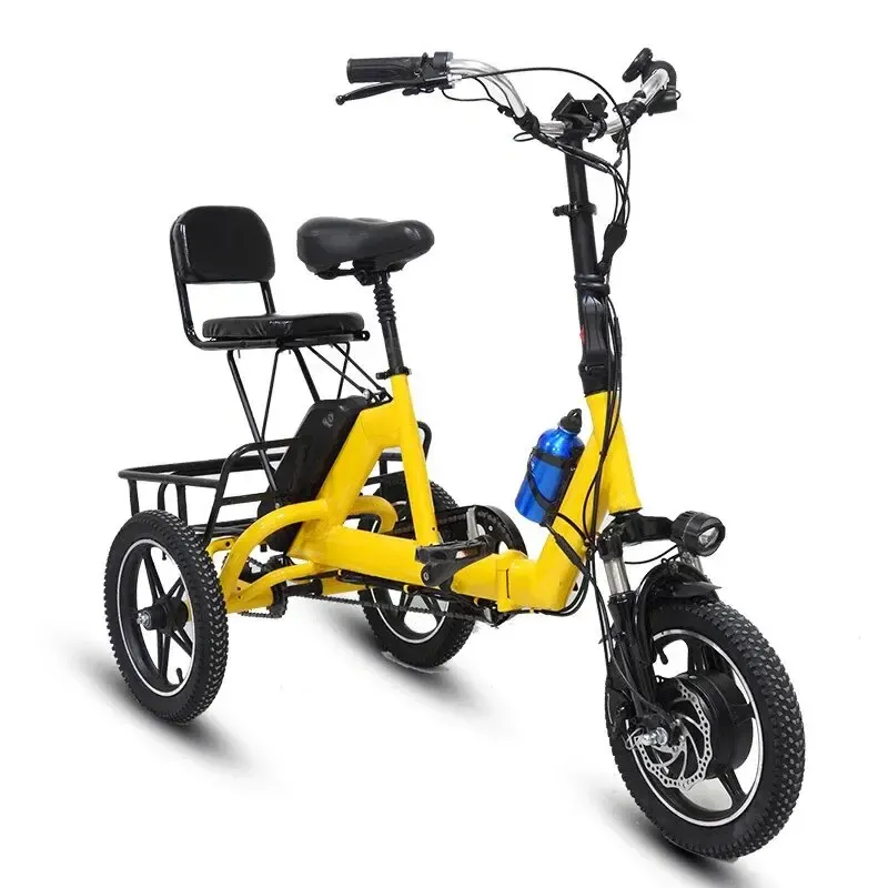 Tricycle électrique pliant pour les adultes 48V 350W Portable pliable 3 roues Bicycle électrique pour les femmes pédale e tricycle grand panier