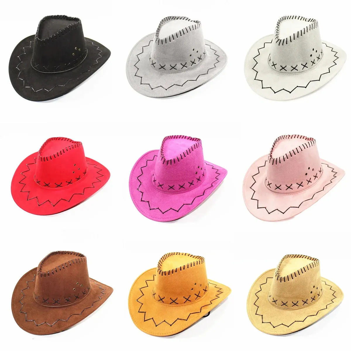 Western Cowboy Şapkası Şövalye Şapkası Erkekler ve Kadınlar Güneş Şapkası Büyük Kürge Açık Mekan Performans Pembe Kovboy Şapkası Büyük Brim Turist Şapka Güneş Şapkası 231220