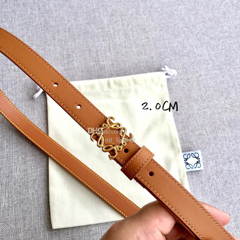 Belt for Women Genuine Leather 2.0cm Width High Quality Fashion Womens Belts smooth buckle with jeans skirt Small suit All-match with box wholesale