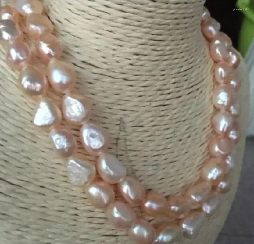 Chains Fashion Jewelry 2 Strands 12-13mm Baroque South Sea Gold Pink Pearl Necklace 18"