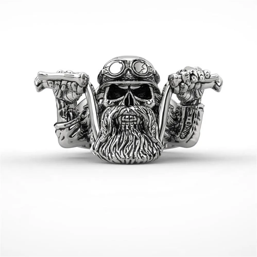 Men's Stainless Steel Punk Bearded Skull Ring Motorcycle Biker Band Rings276O