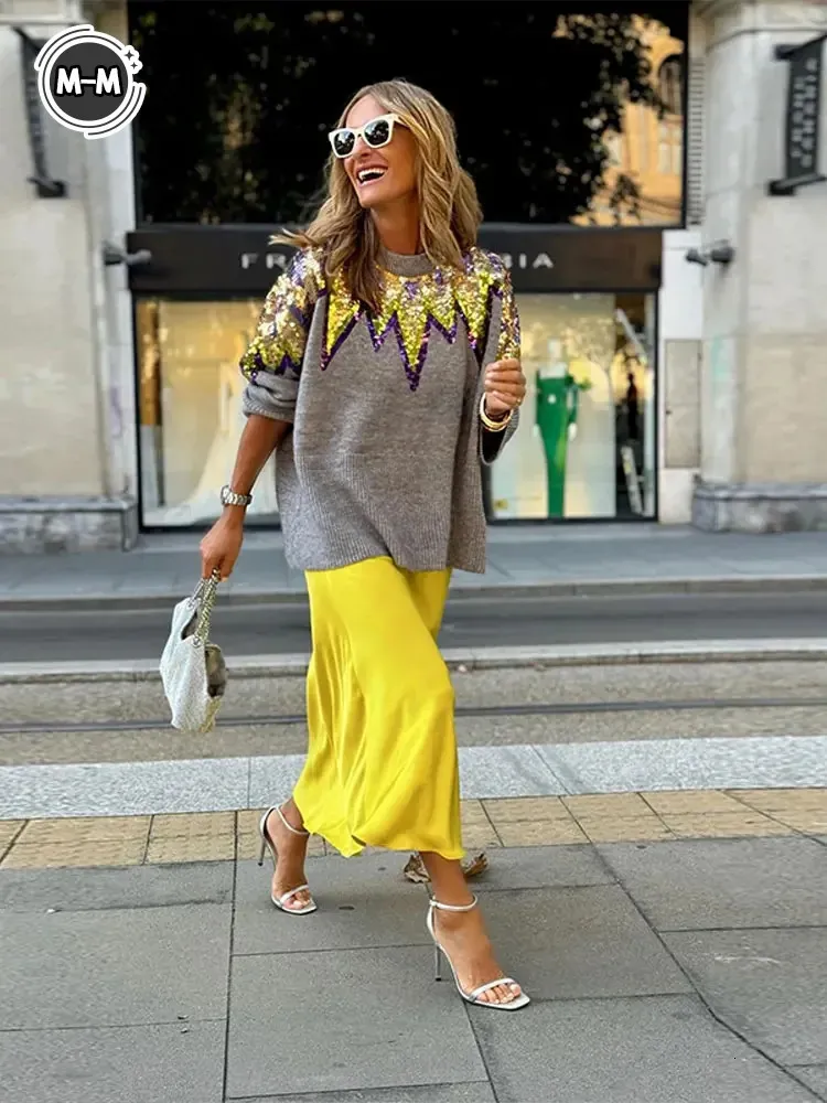 Économisez gros sur les achats en gros de Pull En Tricot À Paillettes Pull  En Tricot À Manches Longues À Paillettes – Pull Ample Pour Femme, Haut De 