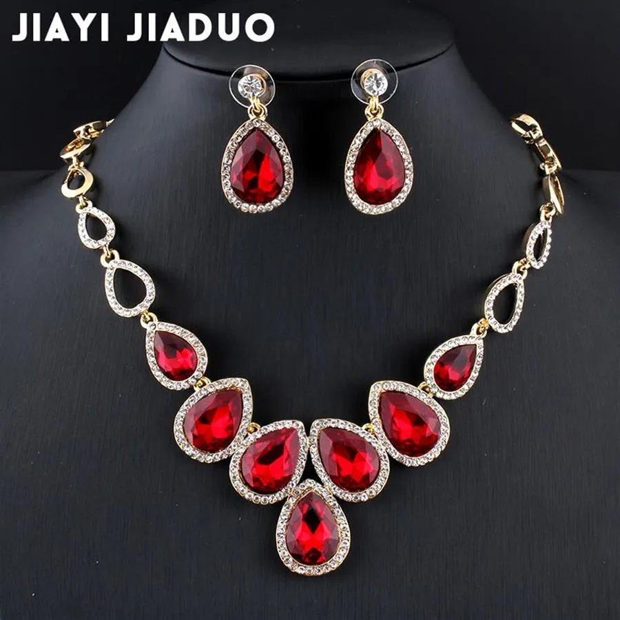 Jiayijiaduo ensemble de bijoux africains ensemble de collier et boucles d'oreilles en cristal couleur or pour femmes bijoux de mariage en cristal rouge 258k