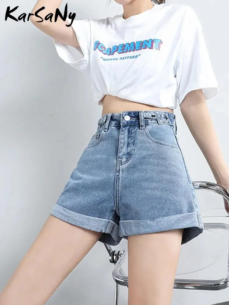 Shorts shorts d'été pour femmes pour femmes jeans courts 2022 High Waist Denim Shorts Femmes A Line Black Jean Shorts Femmes Pantalon Denim large