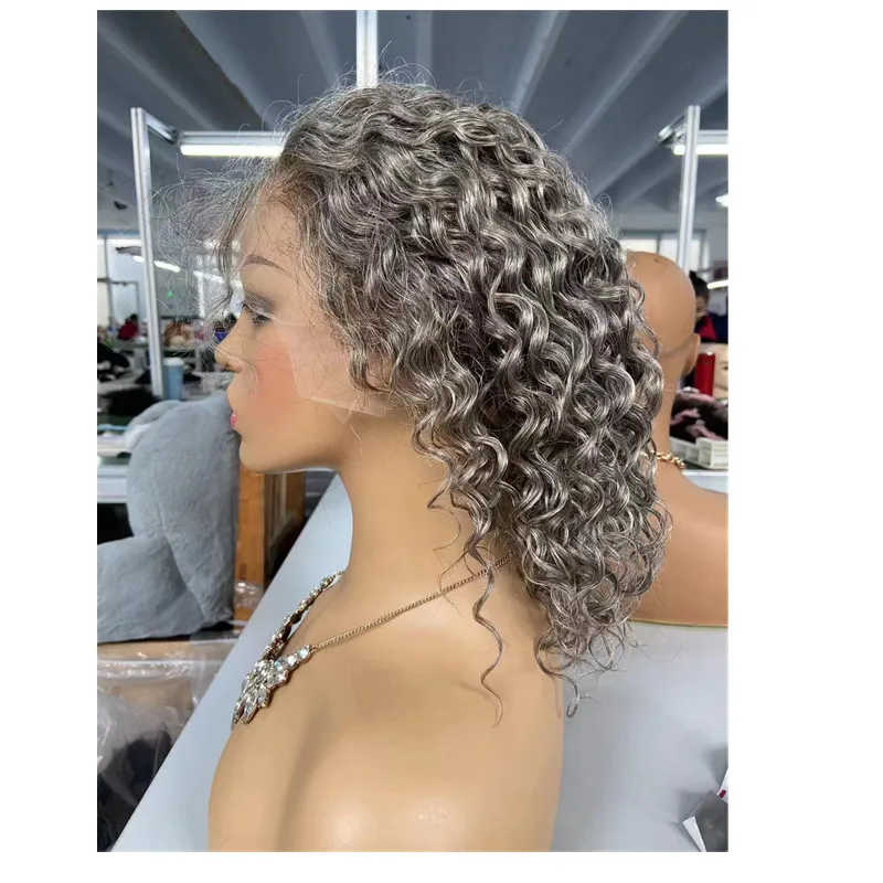 Silver Gray Lace Front Wig Human Hair - Salt & Pepper Curly  display picture 2