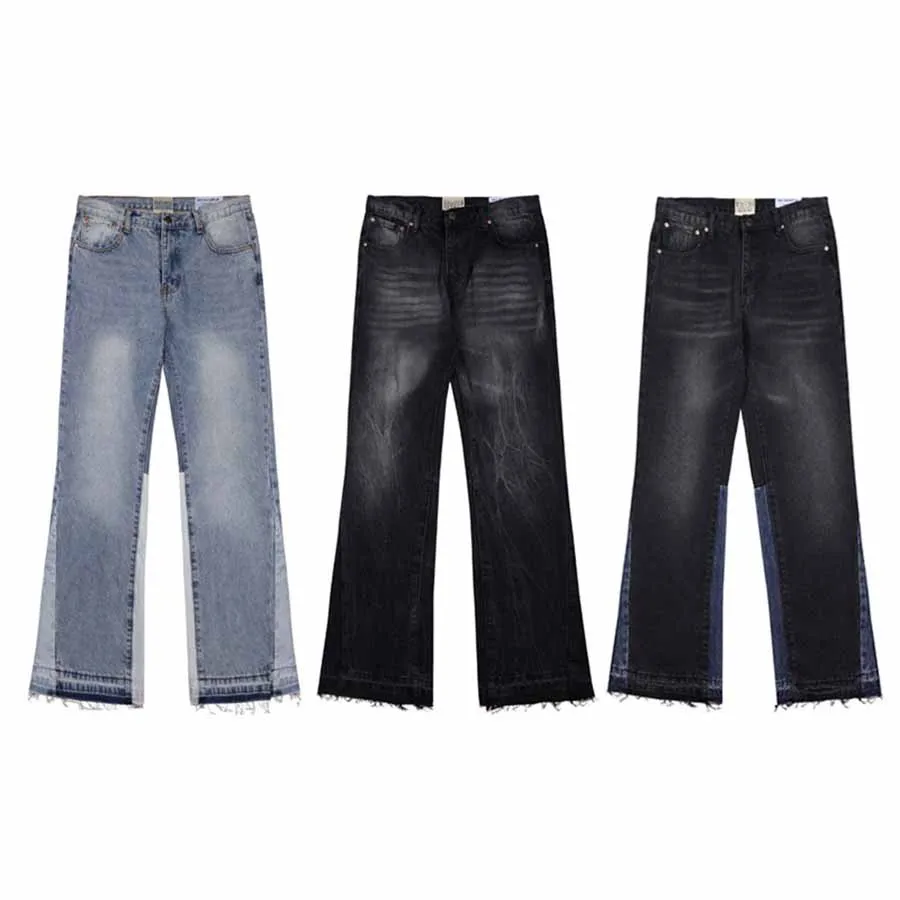 Jeans pour hommes tendance de la rue américaine lavage évasé patchwork couleur pantalons droits de la rue haute hommes et femmes avec le même pantalon large amincissant taille haute