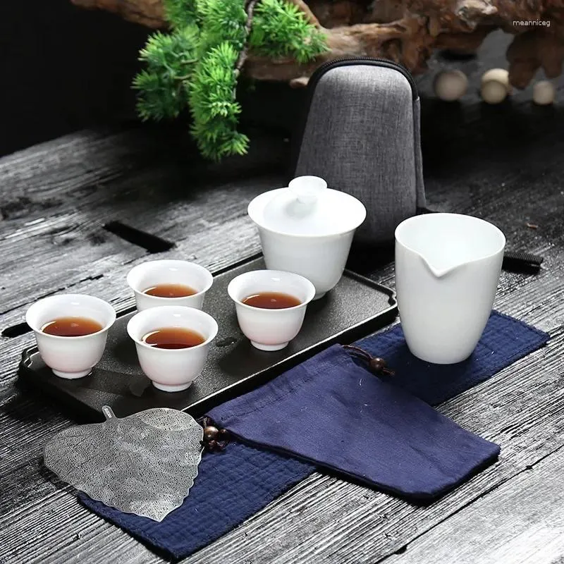 Teaware sätter keramiska Gaiwan Tea Cup för kinesiska resesuppsättningar med väska B33