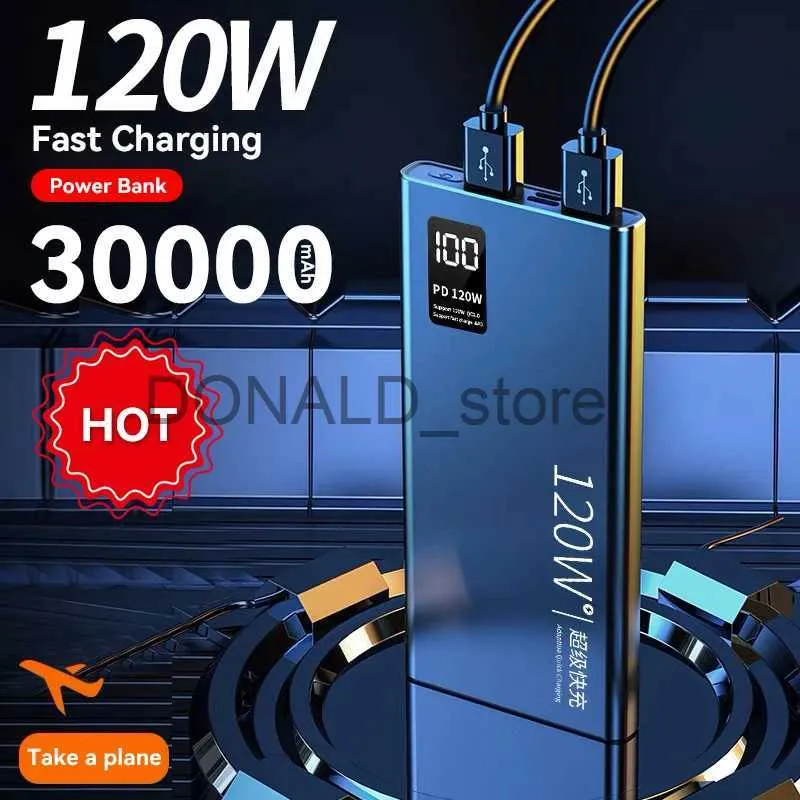 Power Power Banks 120W Power Bank 30000MAH شحن سريع للغاية في شاحن بطارية محمولة عالية السعة PowerBank لـ iPhone Samsung Huawei J231220
