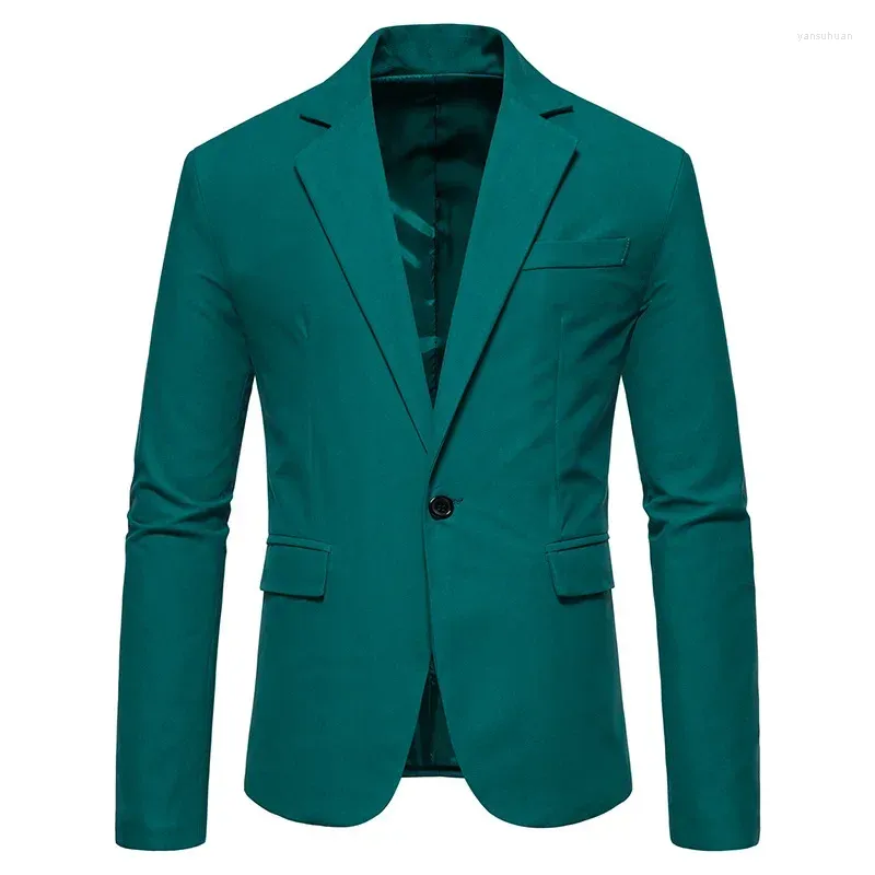 Mäns kostymer Dark Green Spring Blazer 2024 Märke One Button Causal Slim Fit Jacket Fashion Party Lightweight Sports Coat Male K09